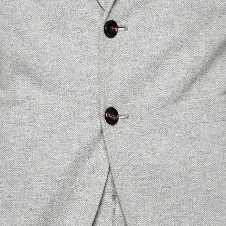 Pre Owned Burberry Grey Herringbone Cotton Suit M