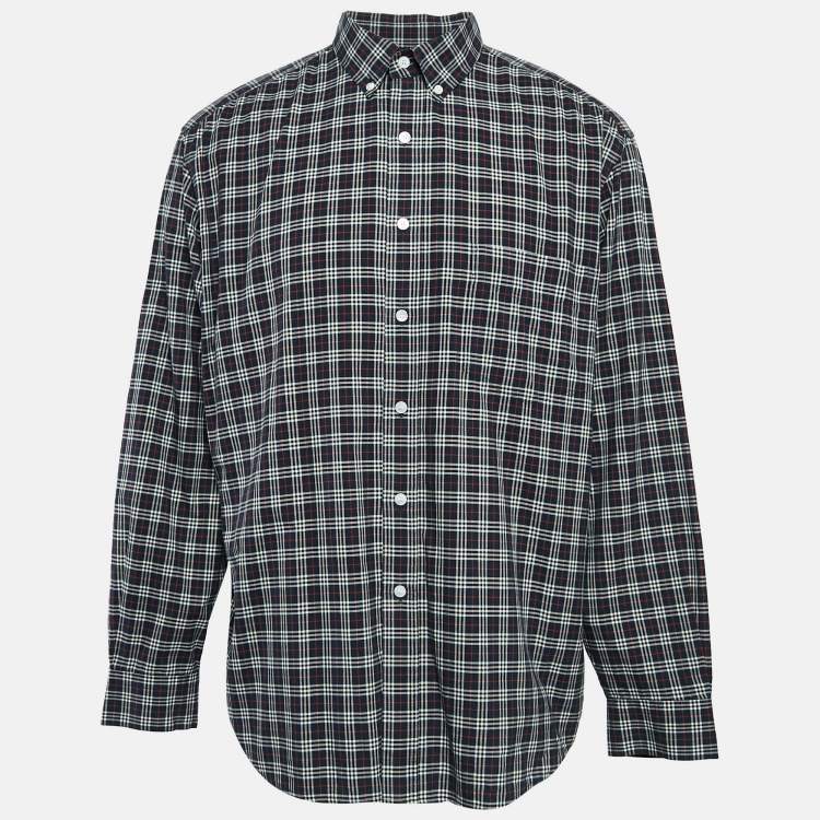 Pre Owned Burberry Navy Blue Plaid Cotton Button-Down Shirt XXL