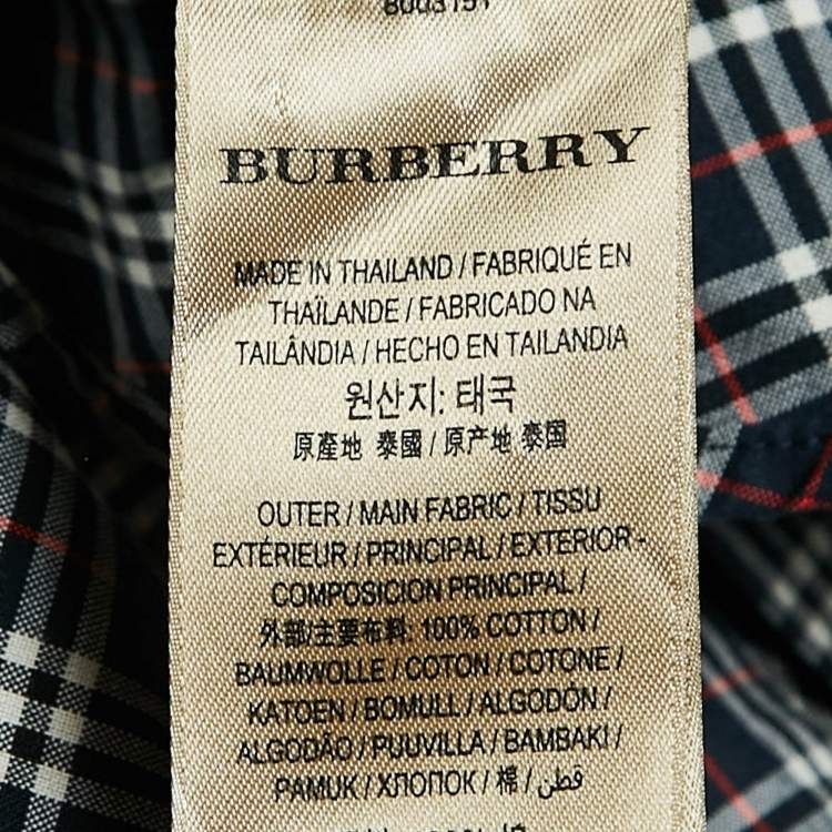 Pre Owned Burberry Navy Blue Plaid Cotton Button-Down Shirt XXL