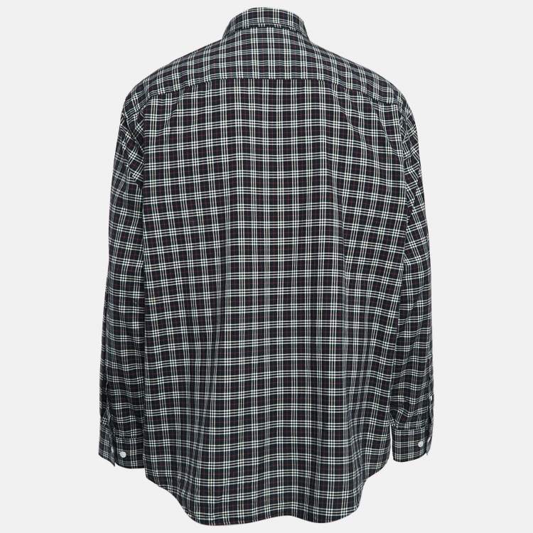Pre Owned Burberry Navy Blue Plaid Cotton Button-Down Shirt XXL