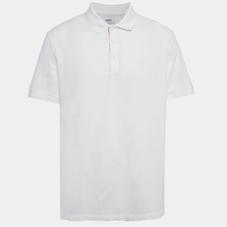 Pre Owned Burberry White Cotton Pique Polo T-Shirt XXL