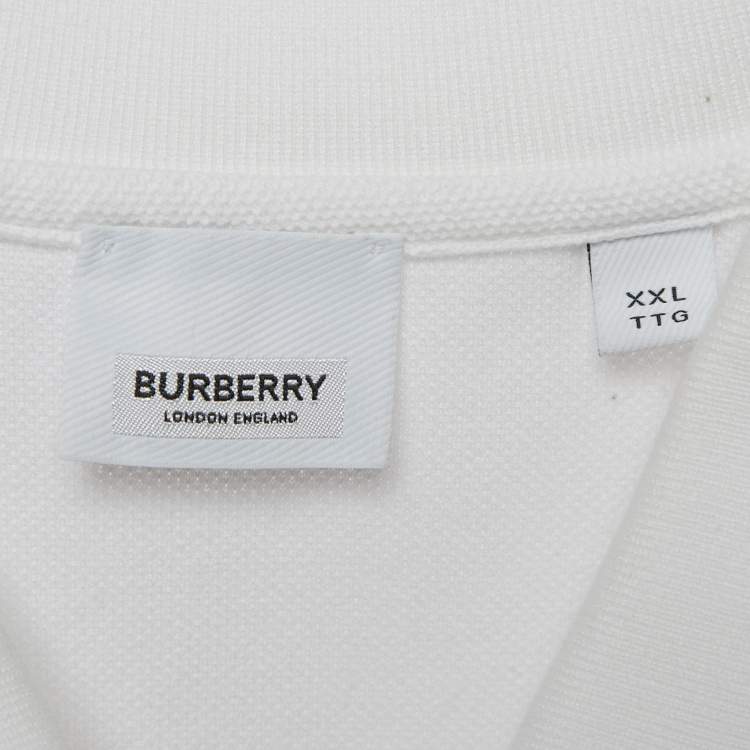 Pre Owned Burberry White Cotton Pique Polo T-Shirt XXL