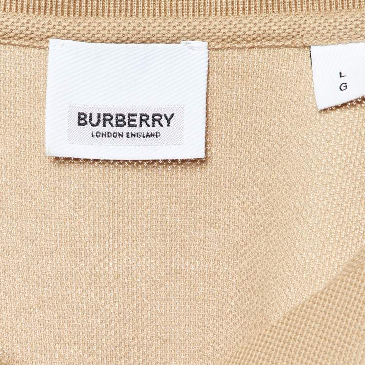 Pre Owned Burberry Beige Logo Embroidered Cotton Polo T-Shirt L