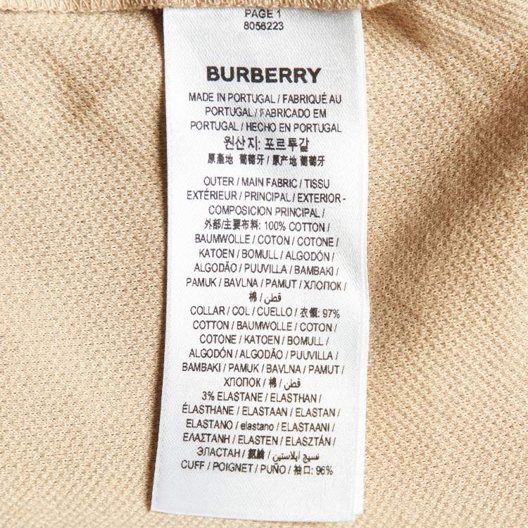 Pre Owned Burberry Beige Logo Embroidered Cotton Polo T-Shirt L