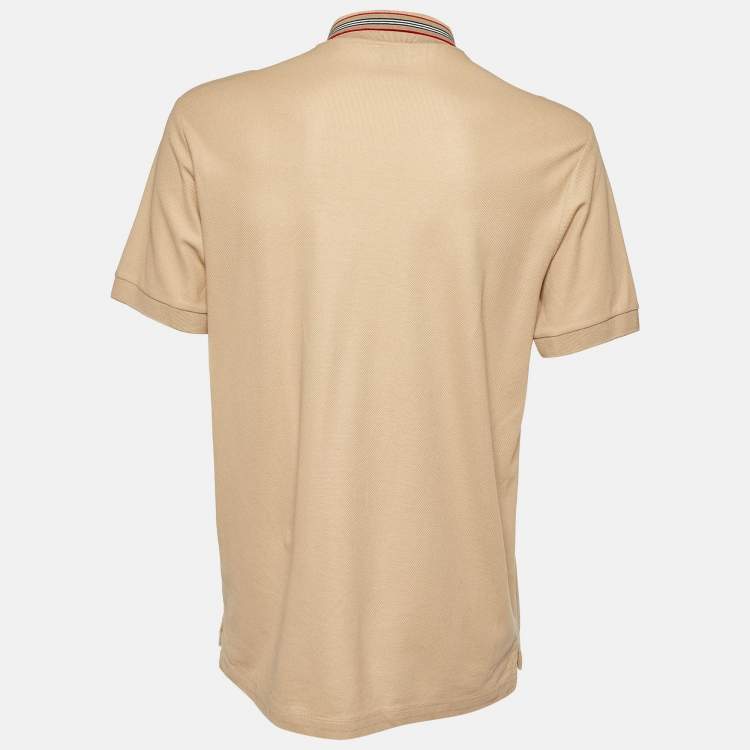 Pre Owned Burberry Beige Logo Embroidered Cotton Polo T-Shirt L