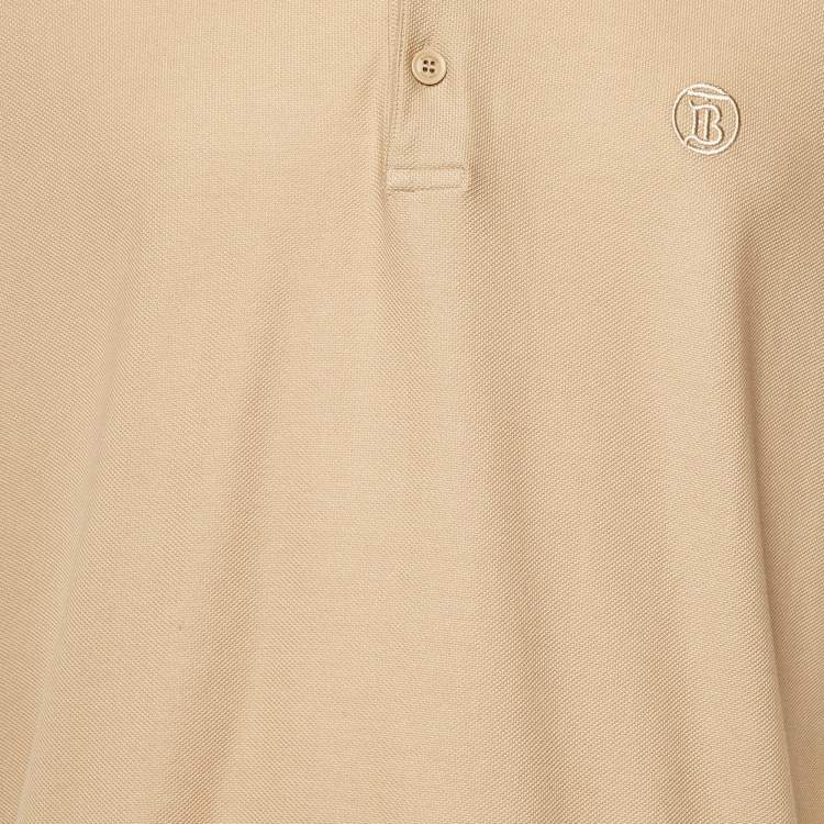 Pre Owned Burberry Beige Logo Embroidered Cotton Polo T-Shirt L