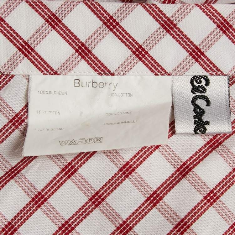 Pre Owned Burberry Red Checked Cotton Long Sleeve Shirt M