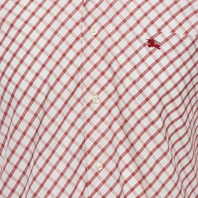 Pre Owned Burberry Red Checked Cotton Long Sleeve Shirt M