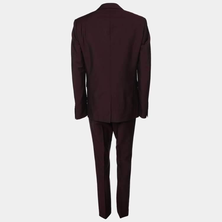 Pre Owned Burberry Burgundy Wool Blend Suit M