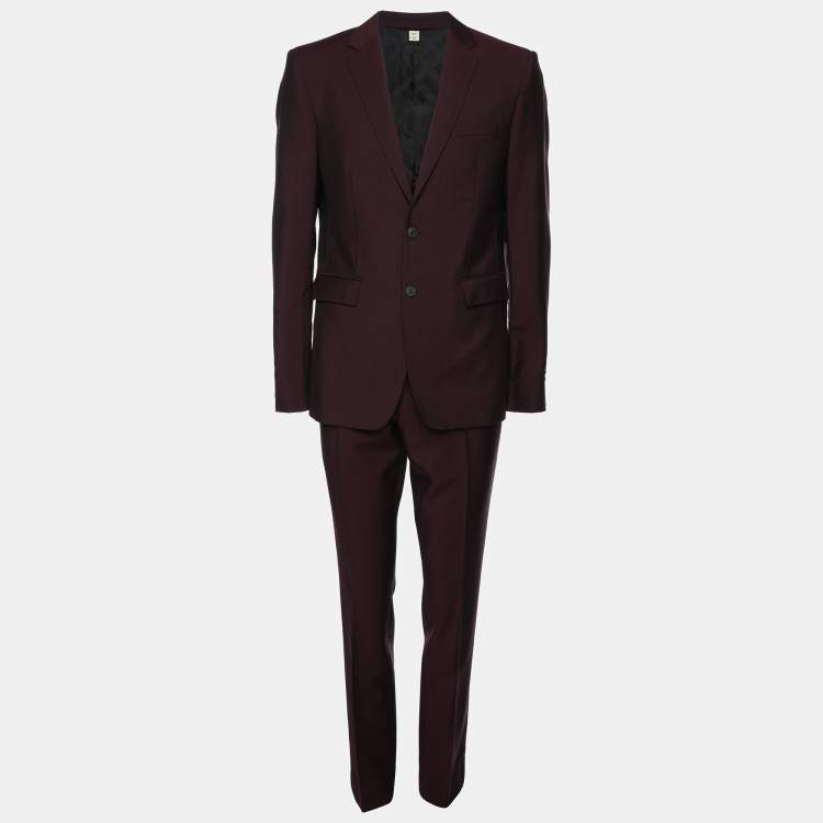 Pre Owned Burberry Burgundy Wool Blend Suit M