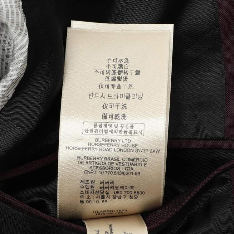 Pre Owned Burberry Burgundy Wool Blend Suit M