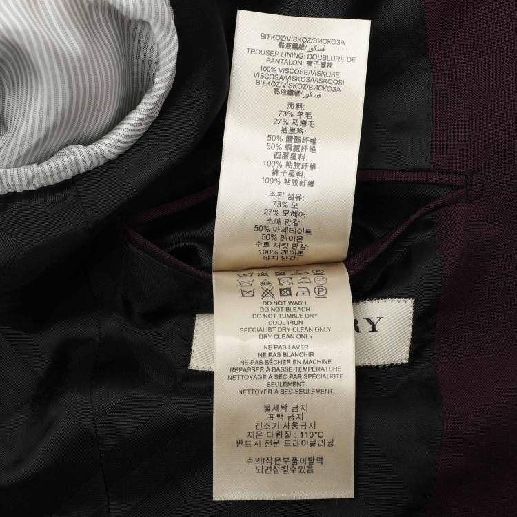 Pre Owned Burberry Burgundy Wool Blend Suit M