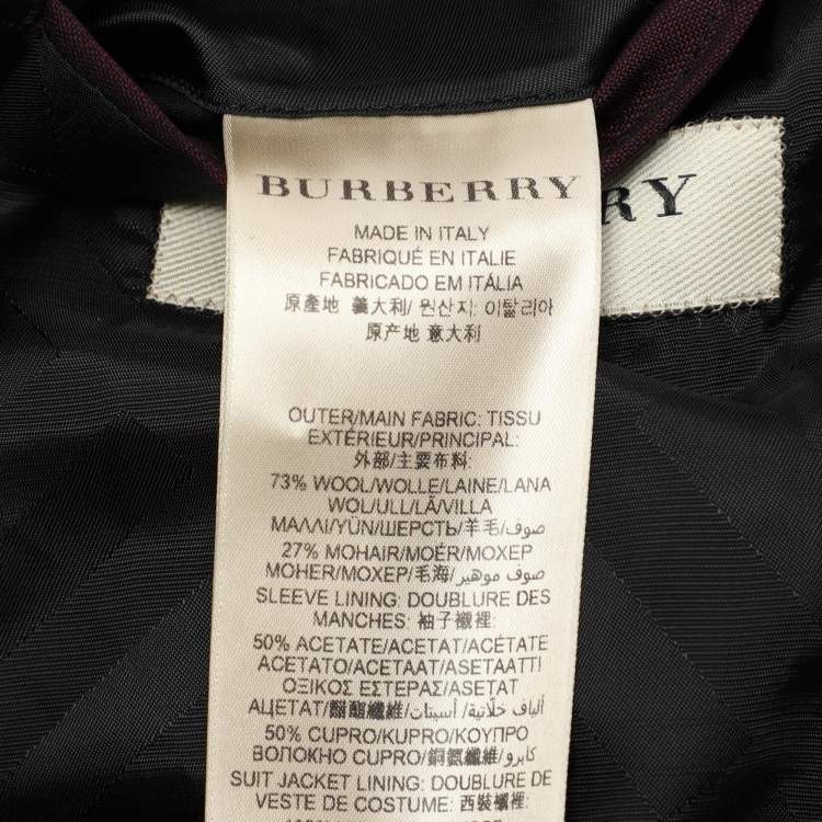 Pre Owned Burberry Burgundy Wool Blend Suit M