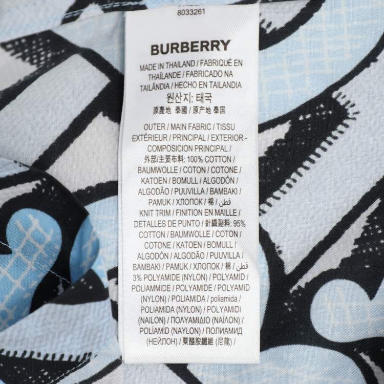 Pre Owned Burberry Blue TB Logo Monogram Cotton & Knit Collar Detail Bowling Shirt XL