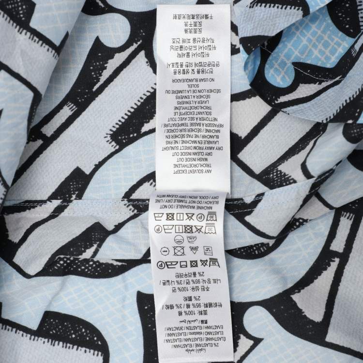Pre Owned Burberry Blue TB Logo Monogram Cotton & Knit Collar Detail Bowling Shirt XL
