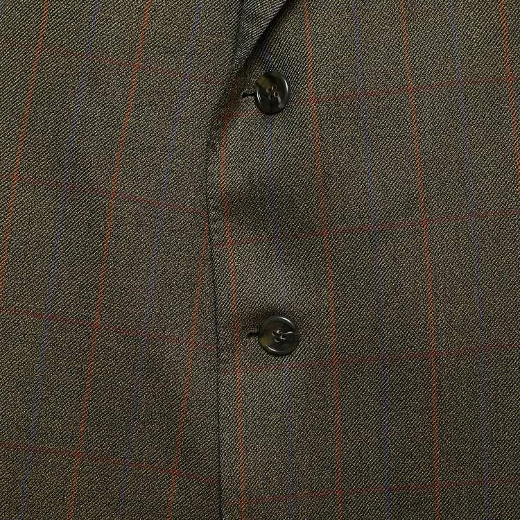 Pre Owned Burberry Vintage Khaki Green Plaid Wool Single Breasted Blazer 5XL