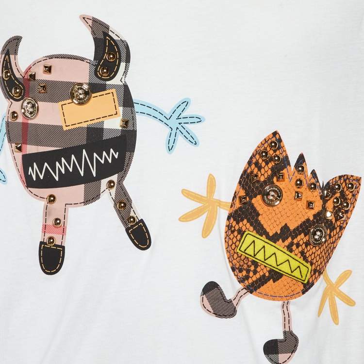 Pre Owned Burberry White Creature Print Studded Cotton T-Shirt L