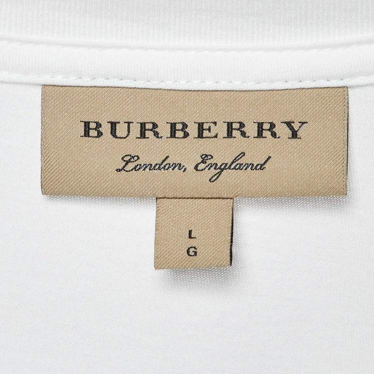 Pre Owned Burberry White Creature Print Studded Cotton T-Shirt L
