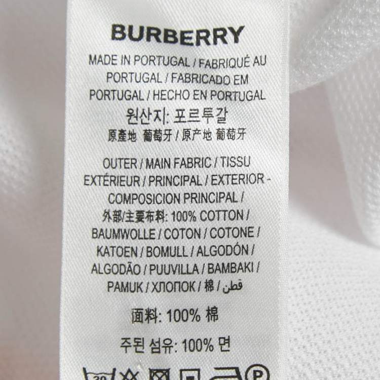 Pre Owned Burberry White Striped Cotton Pique Polo T-Shirt M