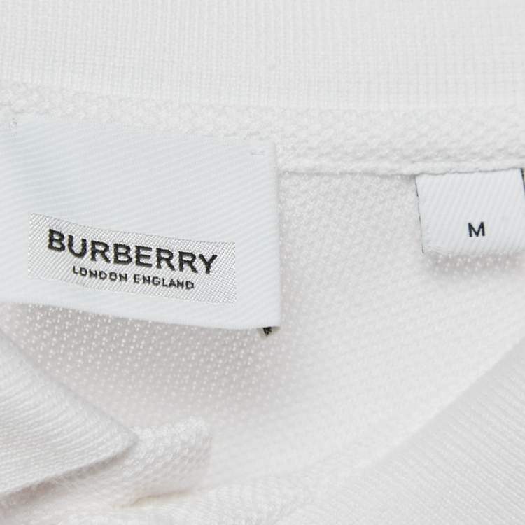 Pre Owned Burberry White Striped Cotton Pique Polo T-Shirt M