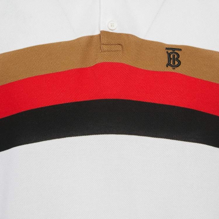 Pre Owned Burberry White Striped Cotton Pique Polo T-Shirt M