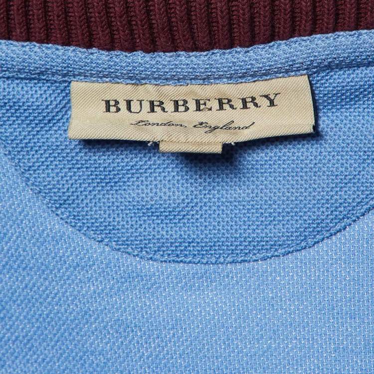 Pre Owned Burberry Blue Cotton Contrast Trim Polo T-Shirt XXL 