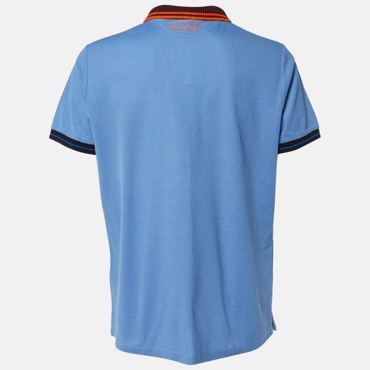 Pre Owned Burberry Blue Cotton Contrast Trim Polo T-Shirt XXL 