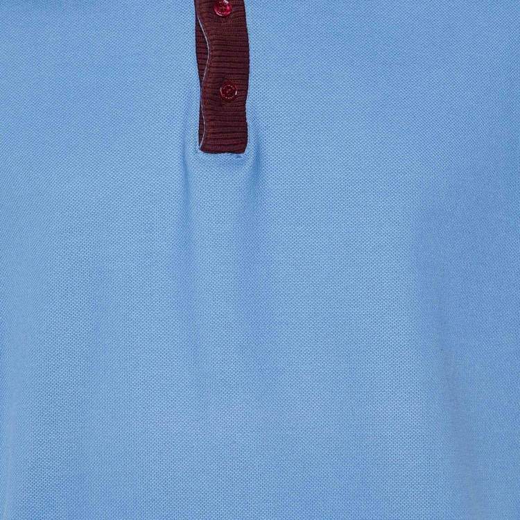 Pre Owned Burberry Blue Cotton Contrast Trim Polo T-Shirt XXL 