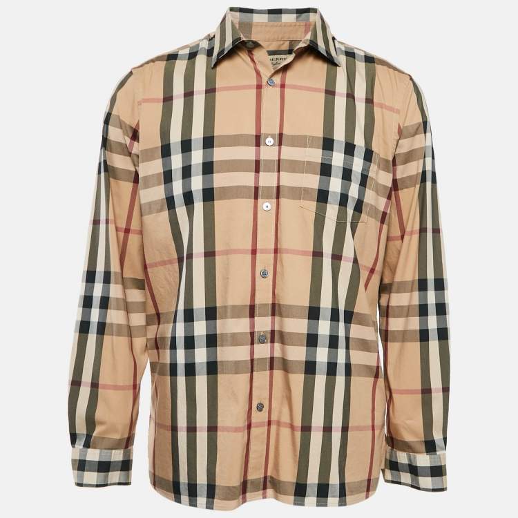 Pre Owned Burberry Beige Nova Checks Cotton Blend Long Sleeve Shirt XL
