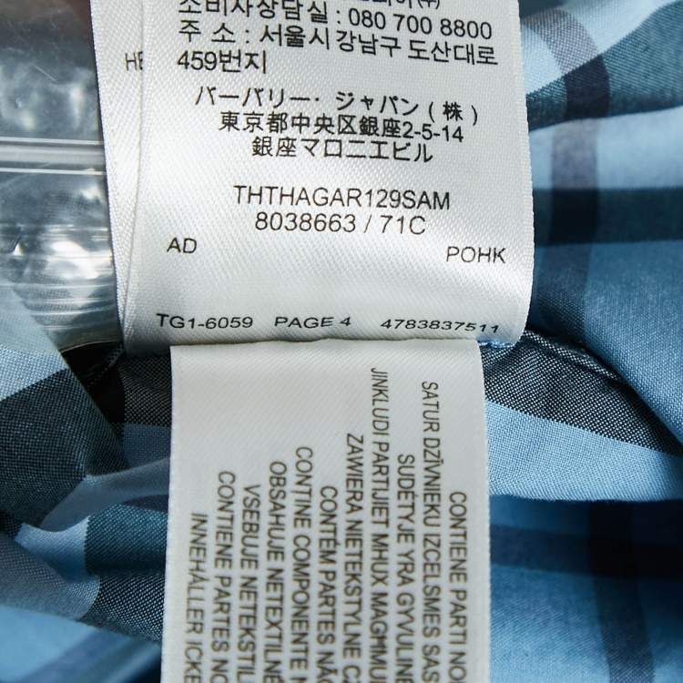 Pre Owned Burberry Blue Checked Cotton Long Sleeve Shirt XL