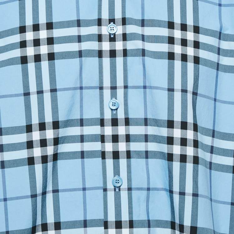 Pre Owned Burberry Blue Checked Cotton Long Sleeve Shirt XL