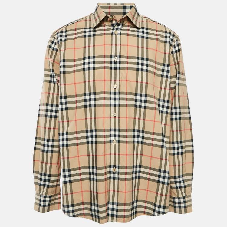 Pre Owned Burberry Beige Checked Cotton Long Sleeve Shirt XL
