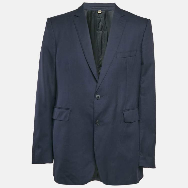 Pre Owned Burberry Navy Blue Gabardine Single Breasted Blazer XXXL