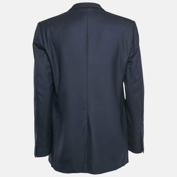 Pre Owned Burberry Navy Blue Gabardine Single Breasted Blazer XXXL
