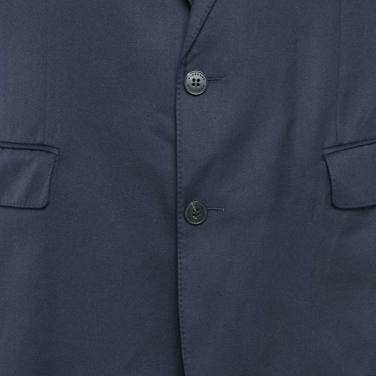 Pre Owned Burberry Navy Blue Gabardine Single Breasted Blazer XXXL