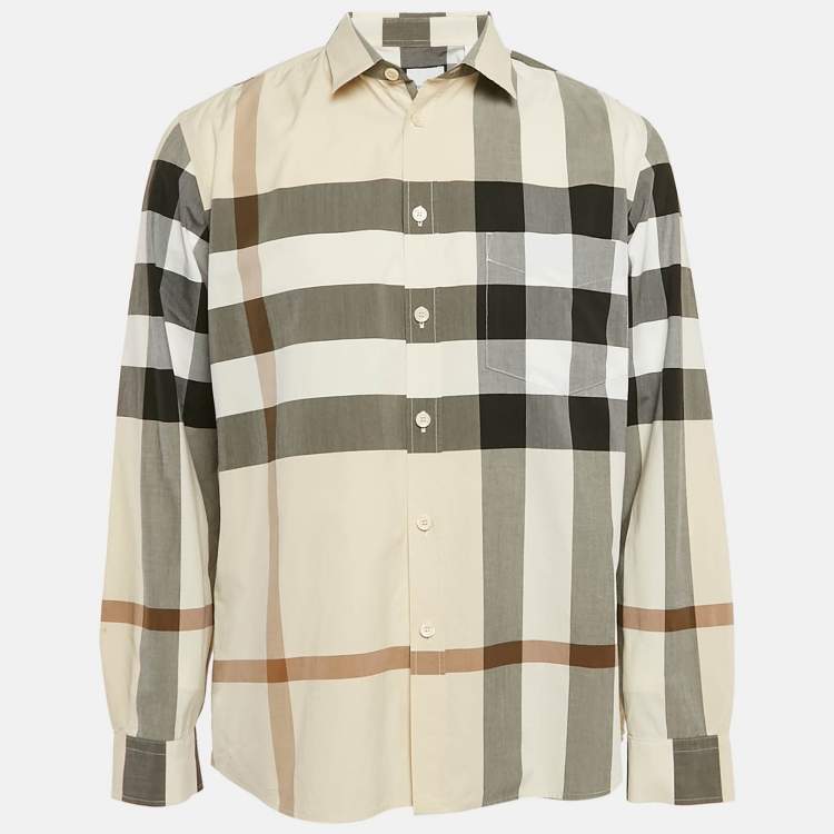 Pre Owned Burberry Beige Checks Cotton Long Sleeve Shirt XL