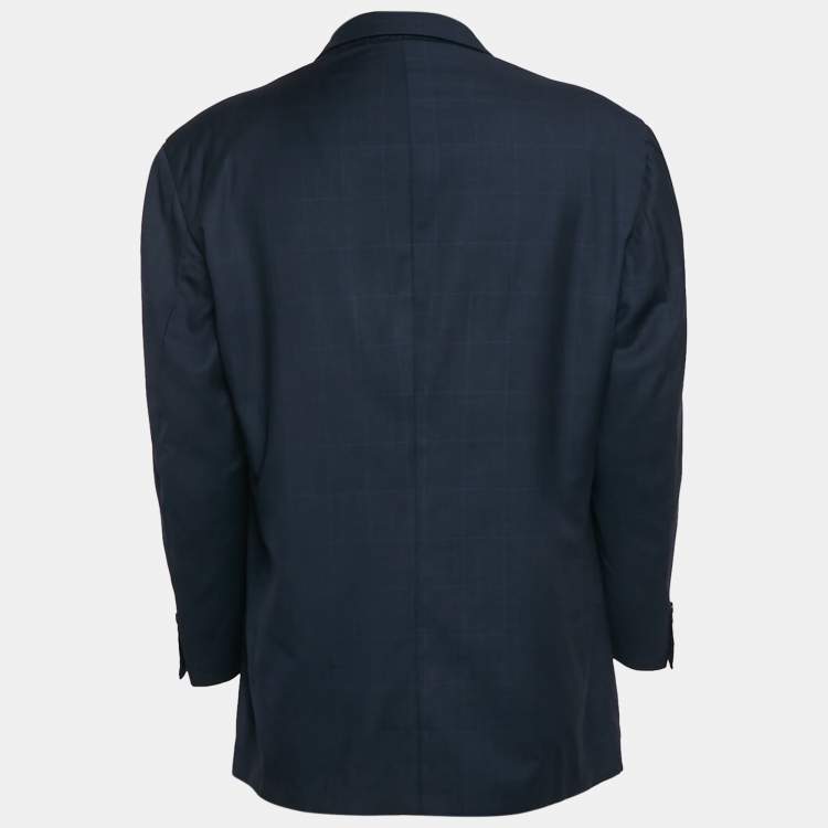 Pre Owned Burberry Vintage Navy Blue Checked Wool Hurwitz Longview Blazer XL