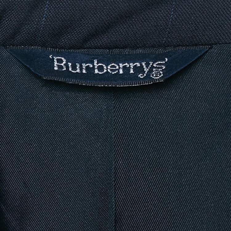 Pre Owned Burberry Vintage Navy Blue Checked Wool Hurwitz Longview Blazer XL