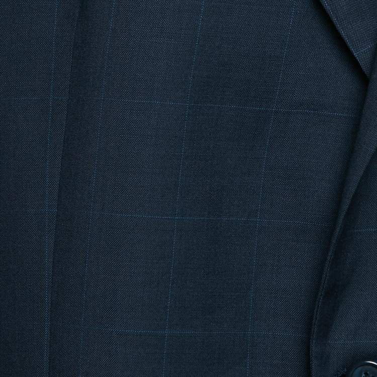 Pre Owned Burberry Vintage Navy Blue Checked Wool Hurwitz Longview Blazer XL