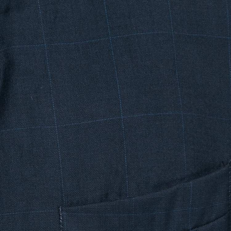 Pre Owned Burberry Vintage Navy Blue Checked Wool Hurwitz Longview Blazer XL