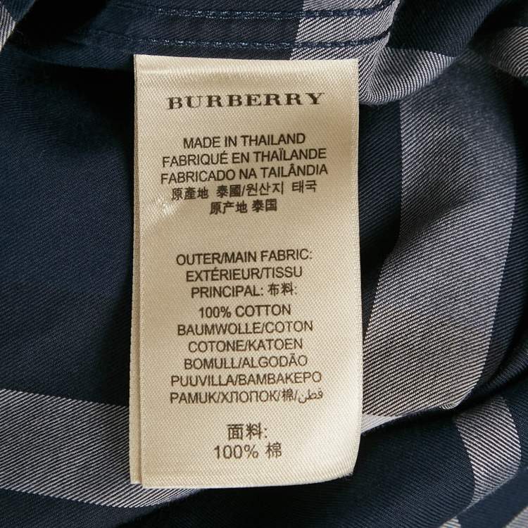 Pre Owned Burberry Navy Blue Plaid Cotton Button Down Shirt L