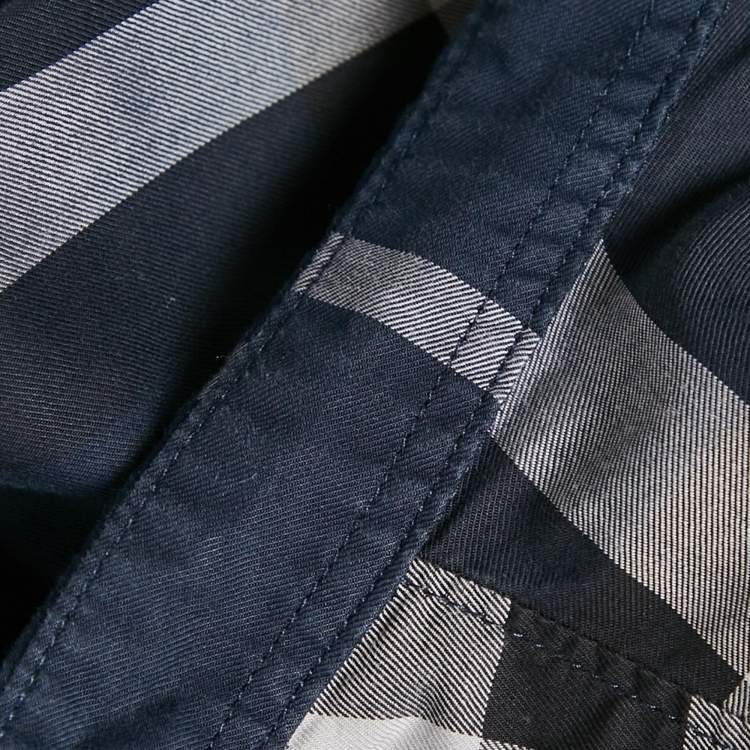 Pre Owned Burberry Navy Blue Plaid Cotton Button Down Shirt L