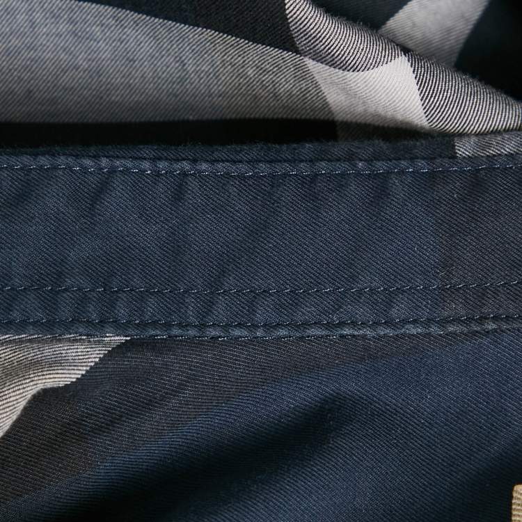 Pre Owned Burberry Navy Blue Plaid Cotton Button Down Shirt L