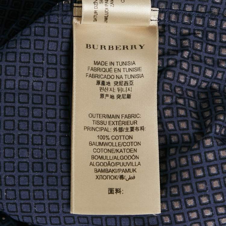 Pre Owned Burberry Navy Blue Printed Cotton Button Front Shirt XXL