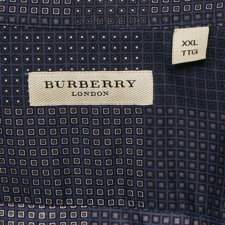 Pre Owned Burberry Navy Blue Printed Cotton Button Front Shirt XXL