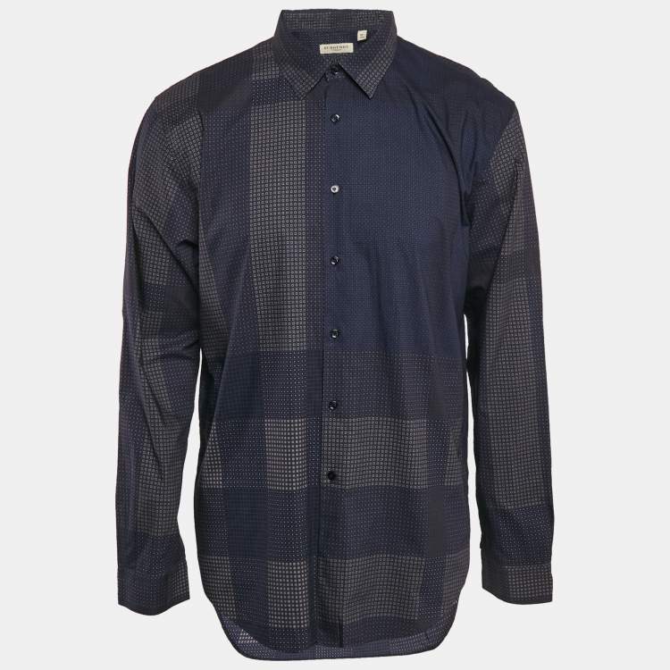 Pre Owned Burberry Navy Blue Printed Cotton Button Front Shirt XXL