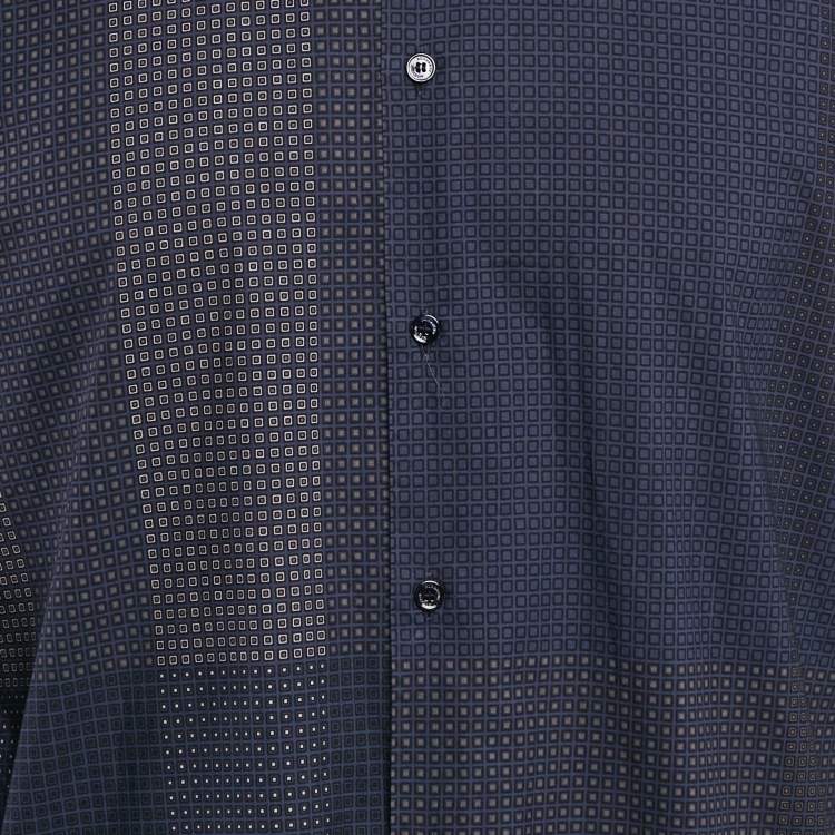Pre Owned Burberry Navy Blue Printed Cotton Button Front Shirt XXL