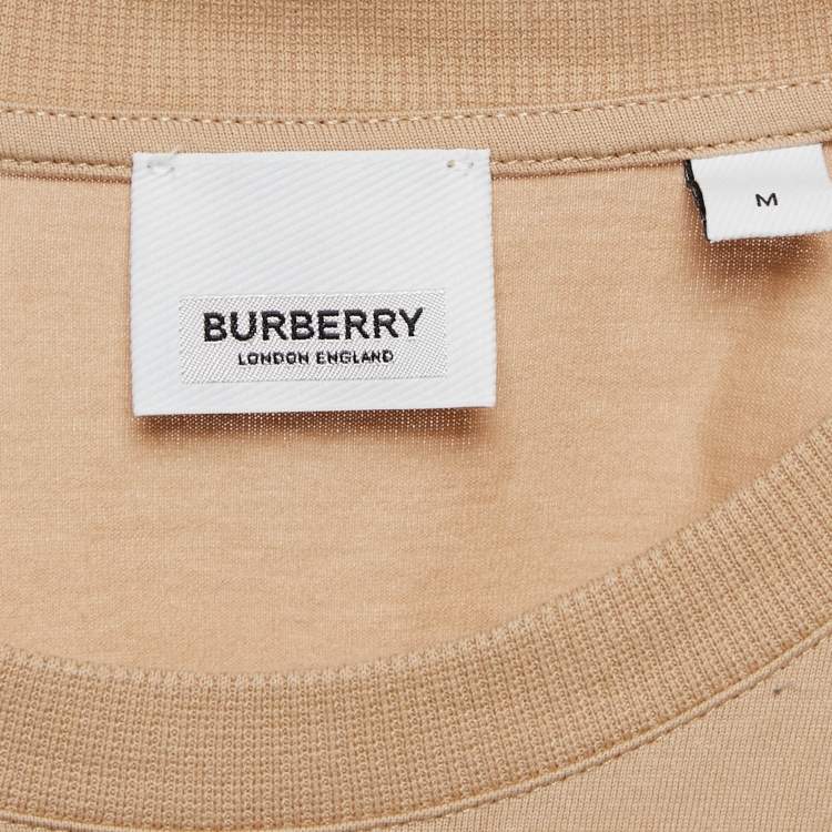 Pre Owned Burberry Beige Cotton Logo Patch Detail T-Shirt M