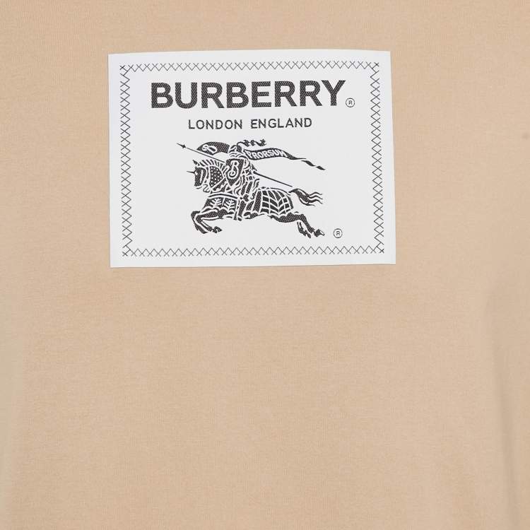 Pre Owned Burberry Beige Cotton Logo Patch Detail T-Shirt M
