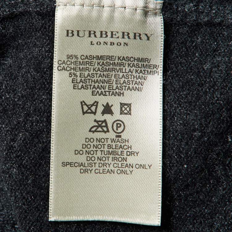 Pre Owned Burberry Charcoal Black Cashmere Knit Zip-Up Hooded Jacket M